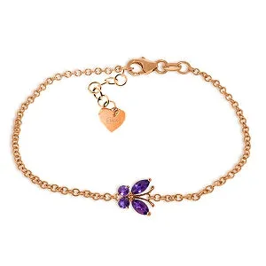 0.6 Carat 14K Solid Rose Gold Butterfly Bracelet Amethyst