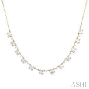 1 1/2 Ctw Fusion Baguette and Round Cut Diamond Halfway Necklace in 14K Yellow Gold