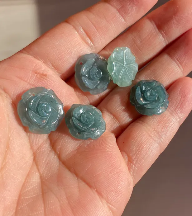 100% Natural blue gray green  Guatemala jadeite Jade flower pendant group BH61