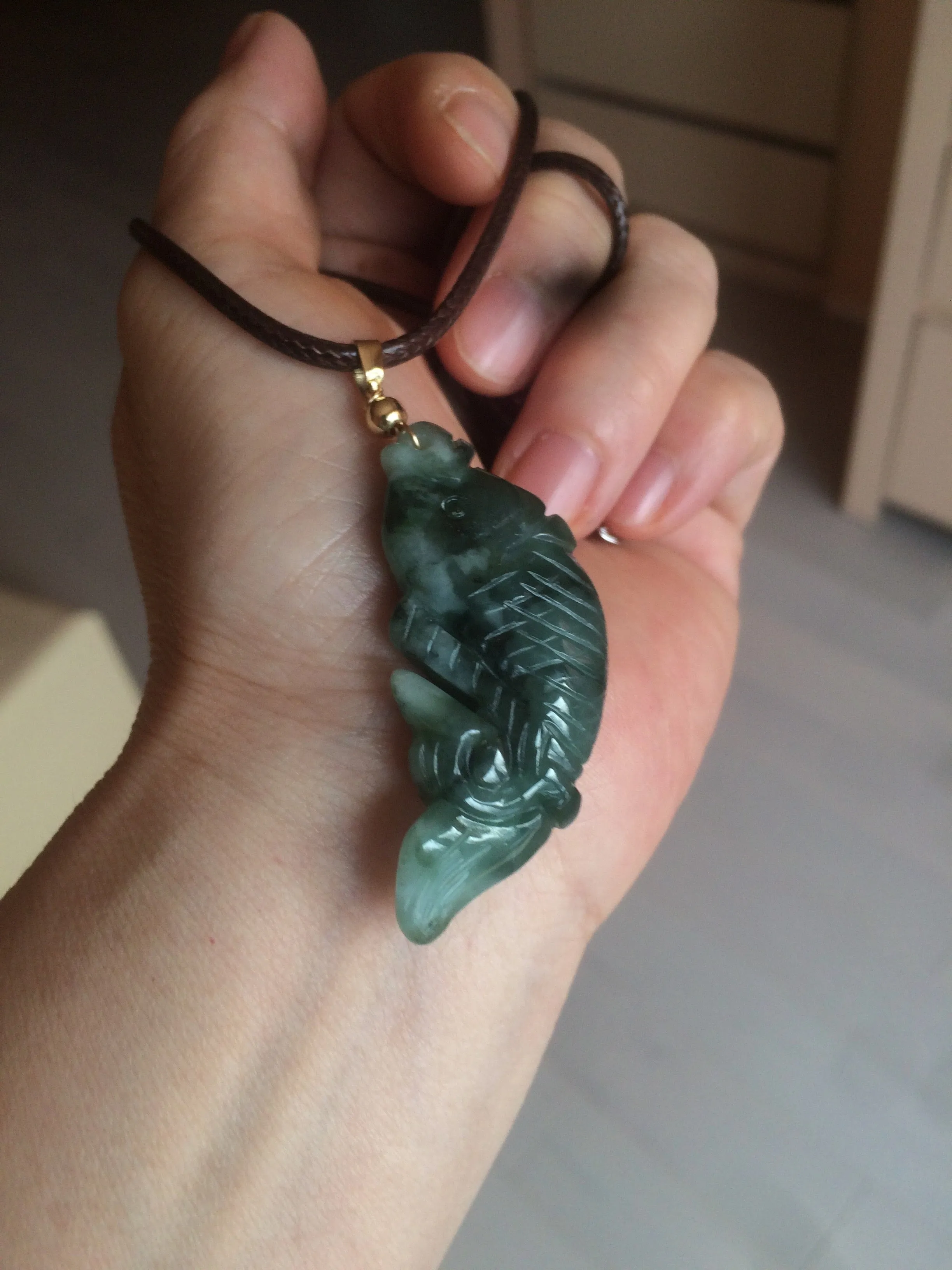 100% Natural clear blue/dark green/yellow jadeite jade 3D fish Pendant/handhold worry stone/Desk decoration BG49