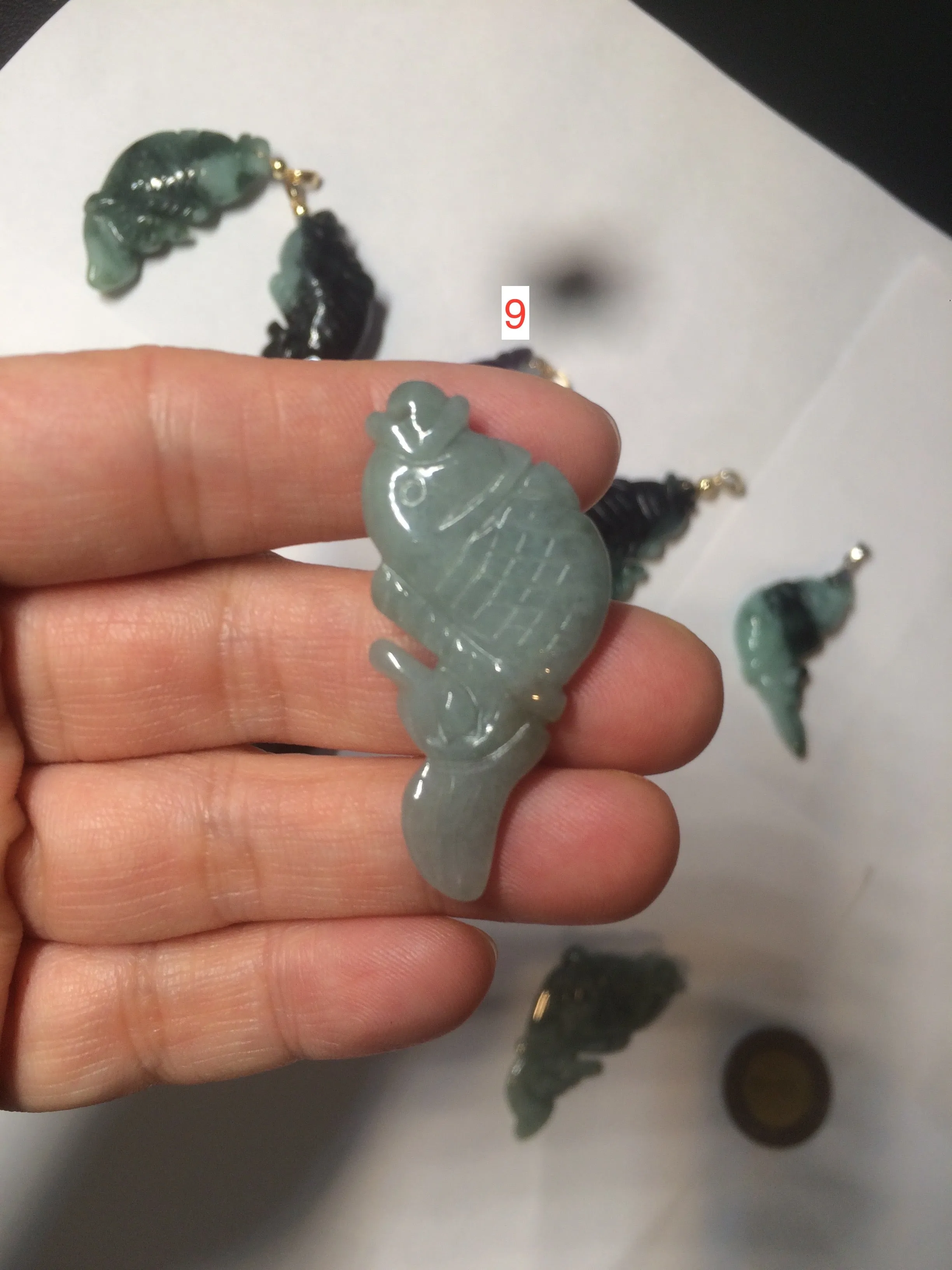 100% Natural clear blue/dark green/yellow jadeite jade 3D fish Pendant/handhold worry stone/Desk decoration BG49