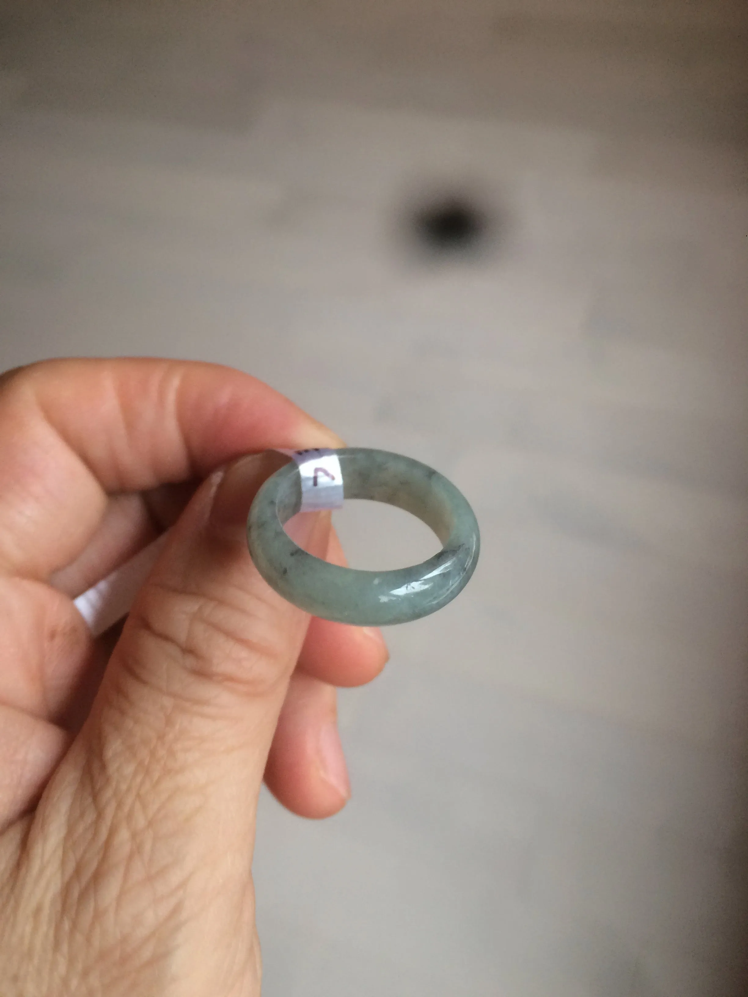 100% natural type A green/black (青花乌鸡芝麻糊) jadeite jade band ring AE57