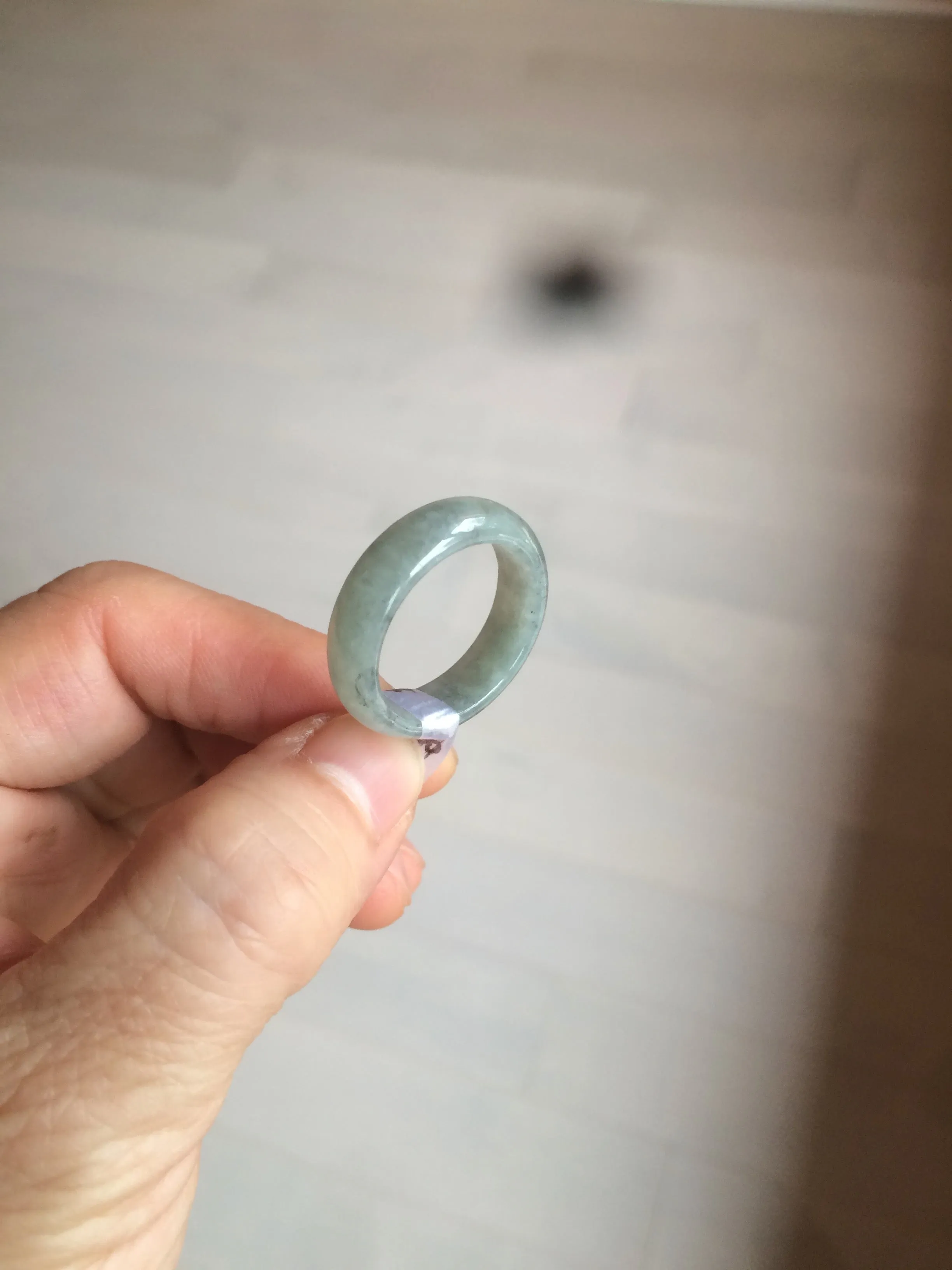 100% natural type A green/black (青花乌鸡芝麻糊) jadeite jade band ring AE57