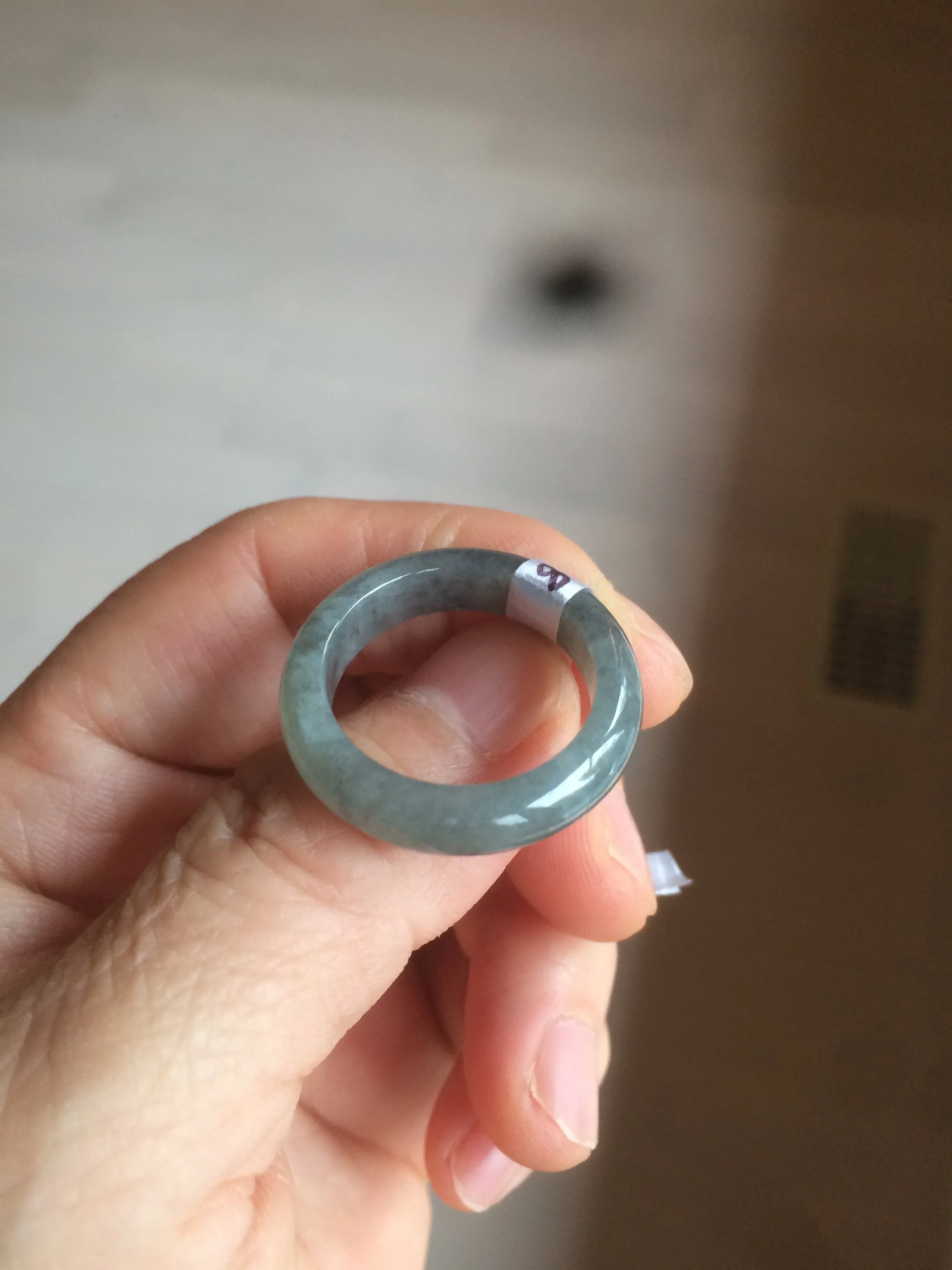 100% natural type A green/black (青花乌鸡芝麻糊) jadeite jade band ring AE57