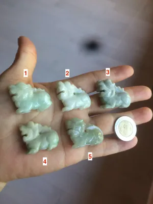 100% natural type A jadeite jade green/white 3D Qilin(麒麟) worry stone/desk decor B79