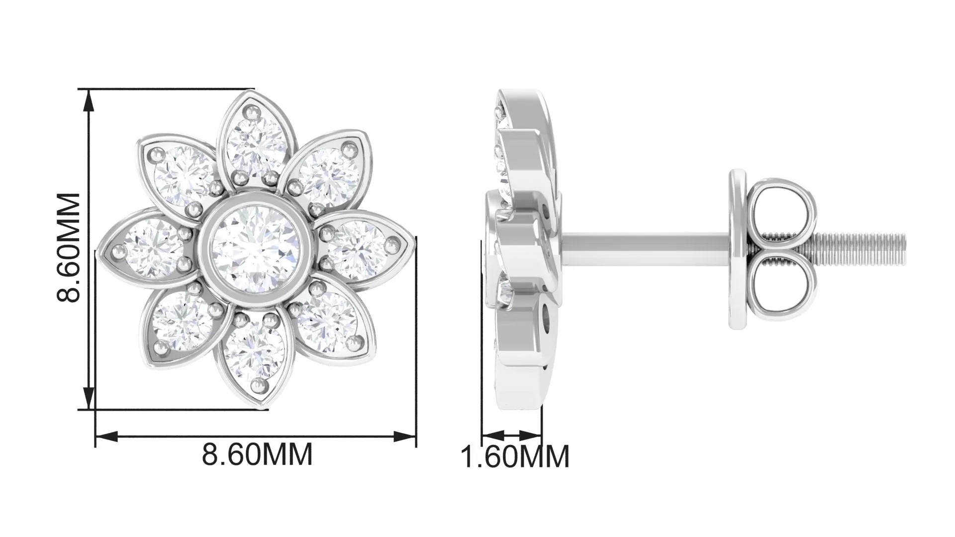 1/2 CT Diamond Flower Stud Earrings in Prong Setting