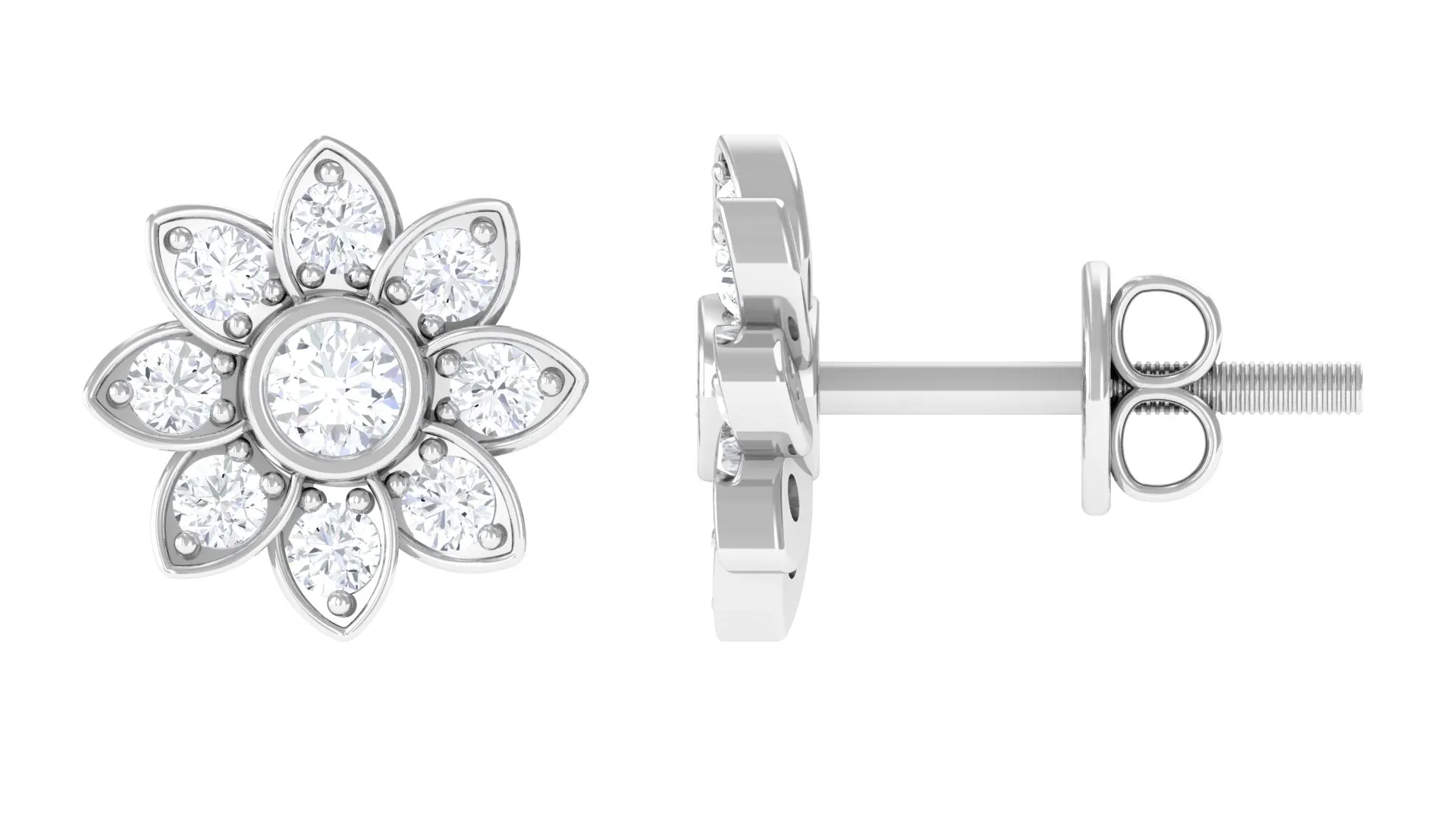 1/2 CT Diamond Flower Stud Earrings in Prong Setting