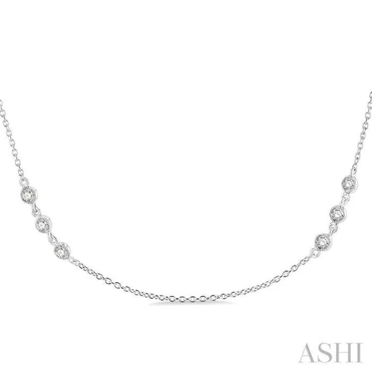 1/2 Ctw Round Cut Diamond Station Necklace in 14K White Gold