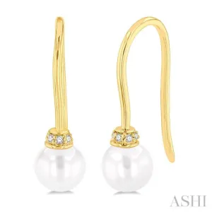 1/20 ctw Petite 5.5 MM Cultured Pearls and Round Cut Diamond Fashion Earring in 10K Yellow Gold