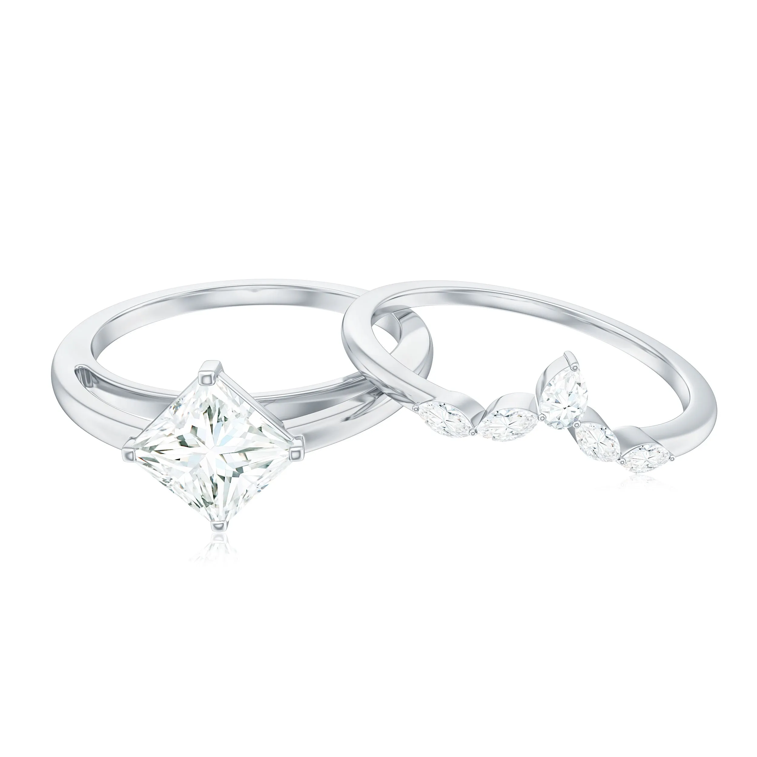 1.25 CT Princess Cut Moissanite Solitaire Wedding Ring Set