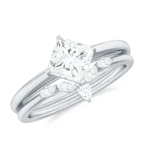 1.25 CT Princess Cut Moissanite Solitaire Wedding Ring Set