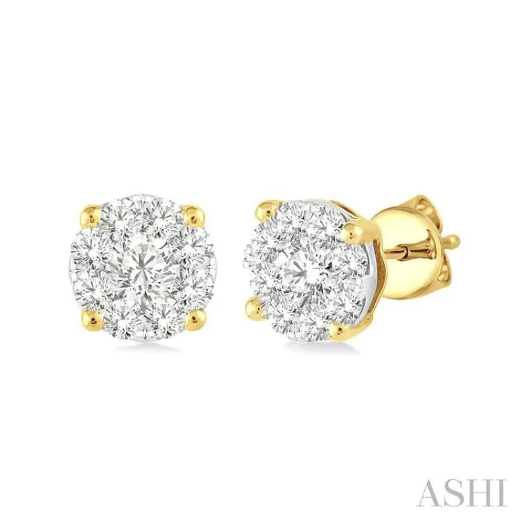 1/3 Ctw Lovebright Round Cut Diamond Earrings in 14K Yellow and white Gold