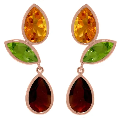 13.6 Carat 14K Solid White Gold Earrings Citrine, Peridot Garnet