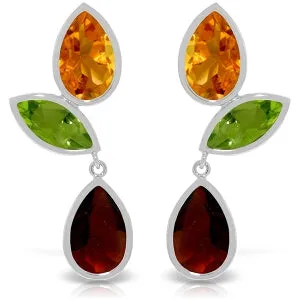 13.6 Carat 14K Solid White Gold Earrings Citrine, Peridot Garnet