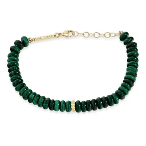 14k Beaded Gold & Malachite Rondelle Bead Bracelet