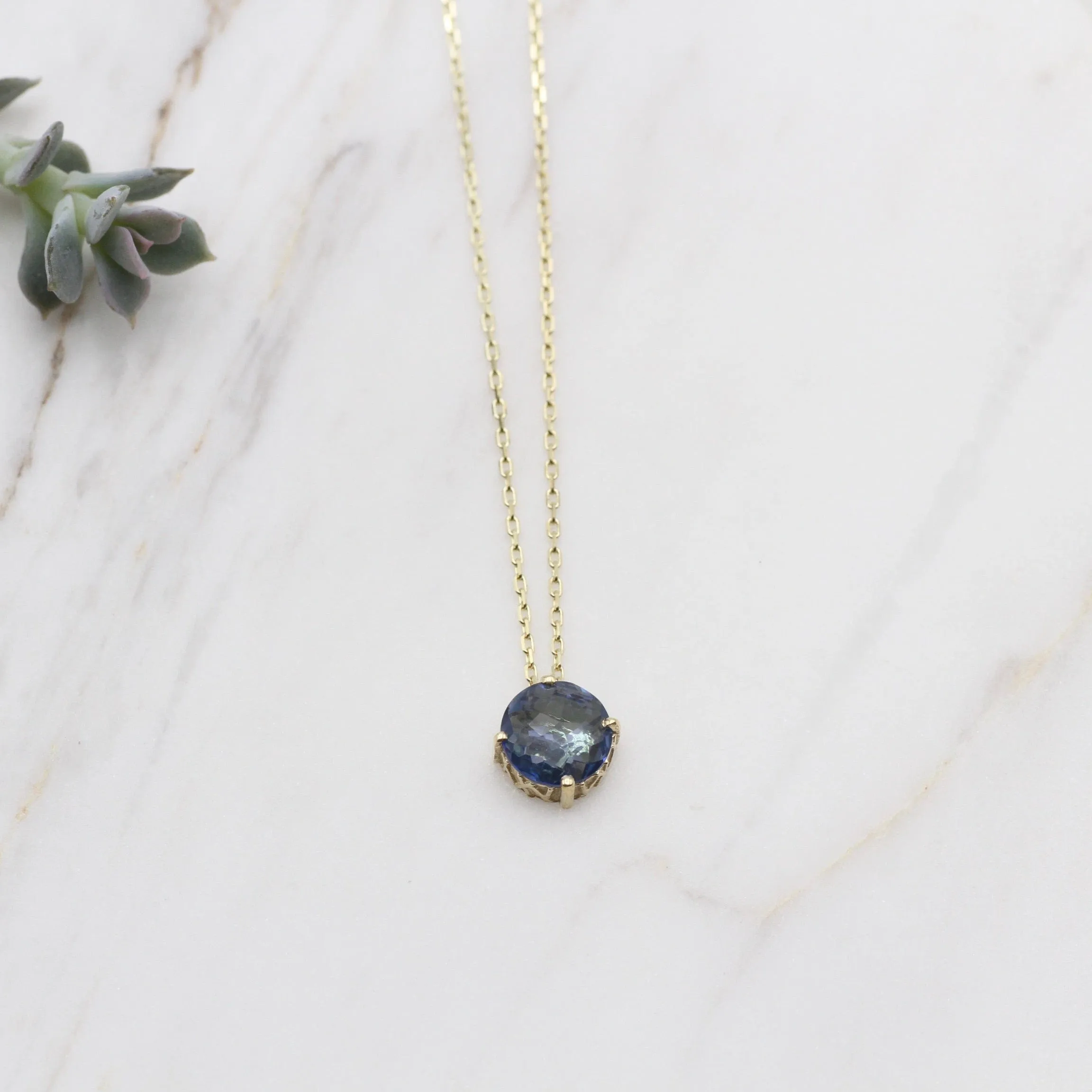 14k Gold and English Blue Topaz Necklace