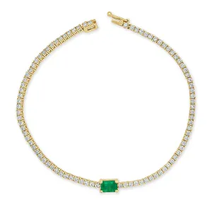 14k Gold Diamond & Green Emerald Tennis Bracelet