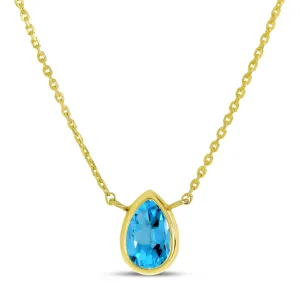 14K Gold Pear Blue Topaz Birthstone Necklace