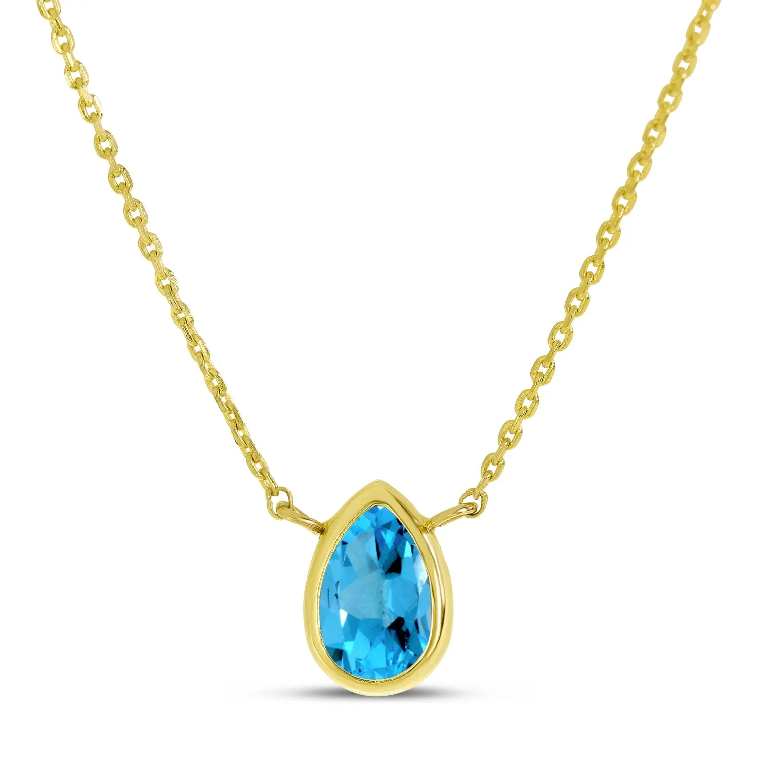 14K Gold Pear Blue Topaz Birthstone Necklace