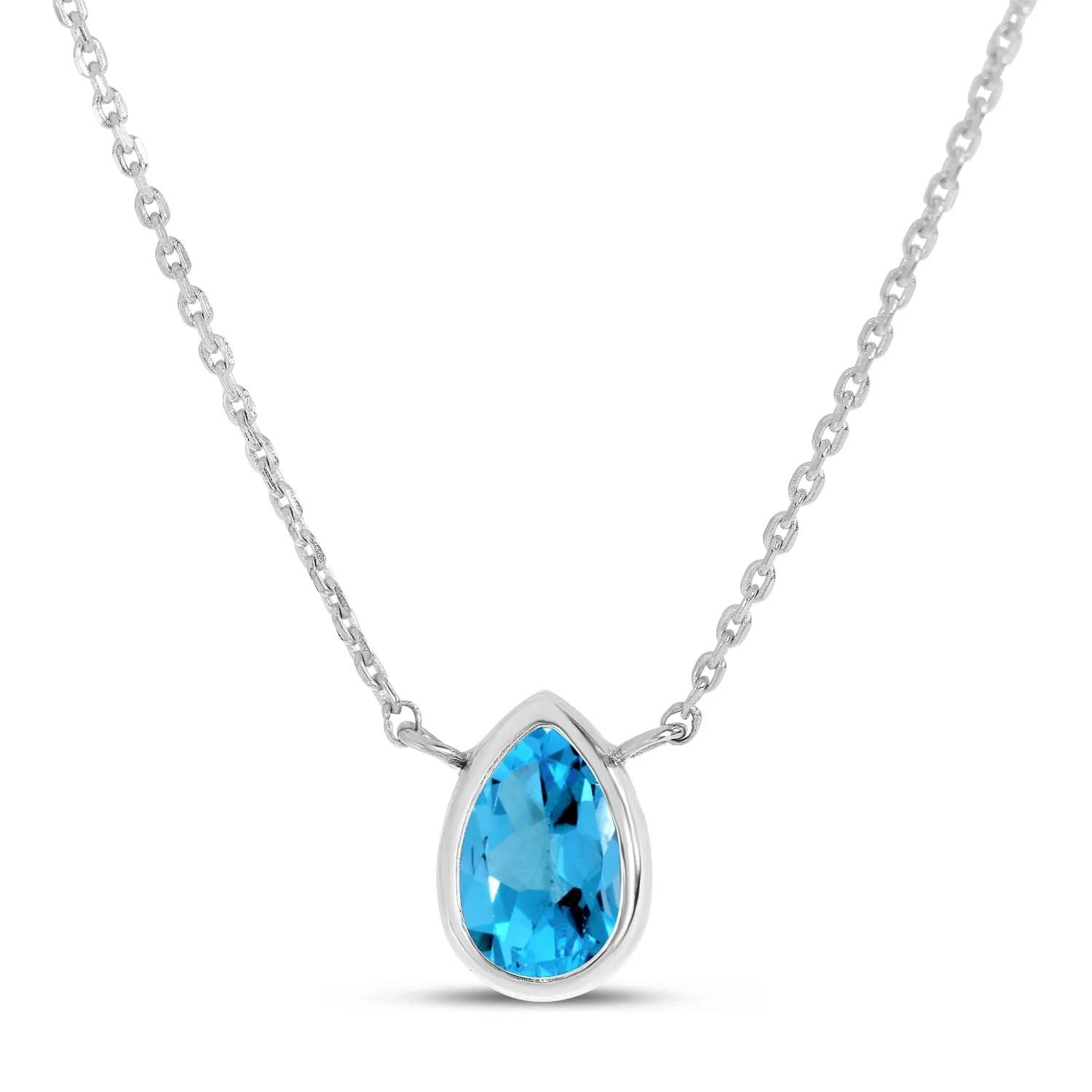 14K Gold Pear Blue Topaz Birthstone Necklace