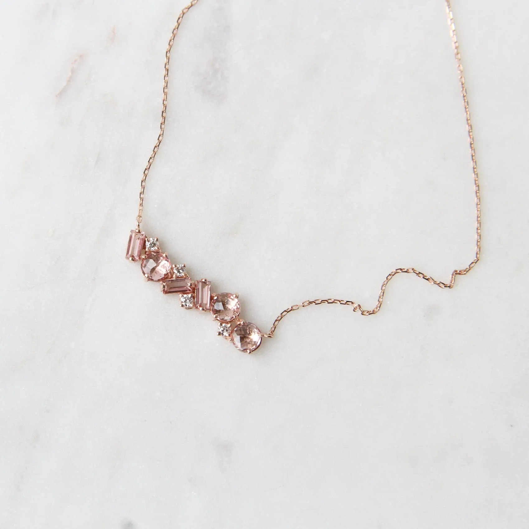 14k Rose Gold Morganite Topaz Bar Necklace