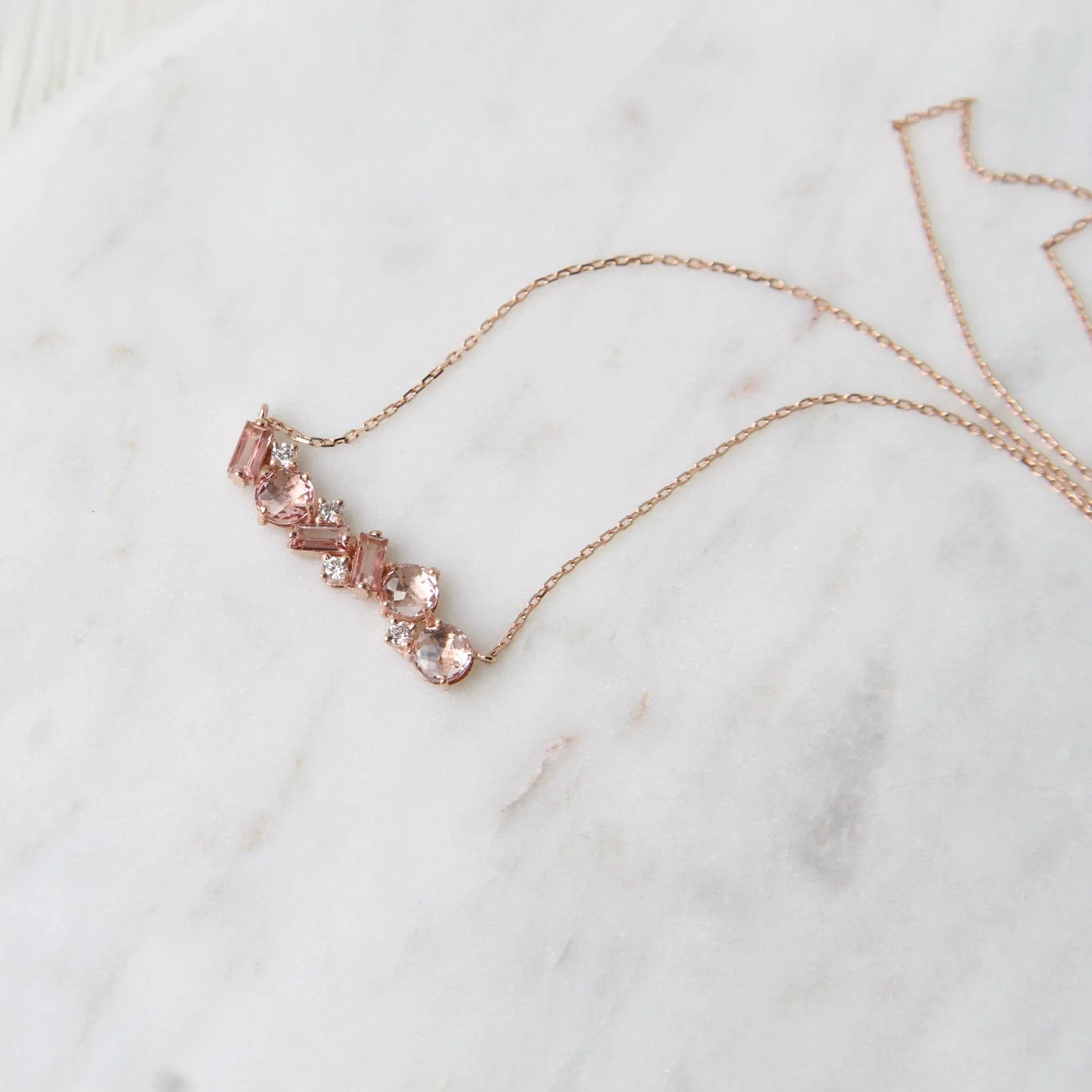 14k Rose Gold Morganite Topaz Bar Necklace