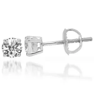 14K Solid White Gold Diamond Solitaire Stud Earrings 0.53 Ctw