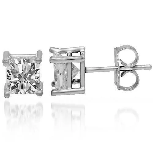 14K Solid White Gold Diamond Solitaire Stud Earrings 1.50 Ctw