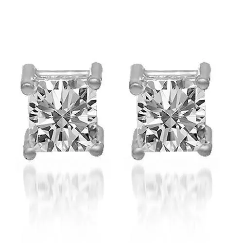 14K Solid White Gold Diamond Solitaire Stud Earrings 1.50 Ctw