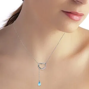 14K Solid White Gold Heart Necklace w/ Drop Briolette Natural Blue Topaz