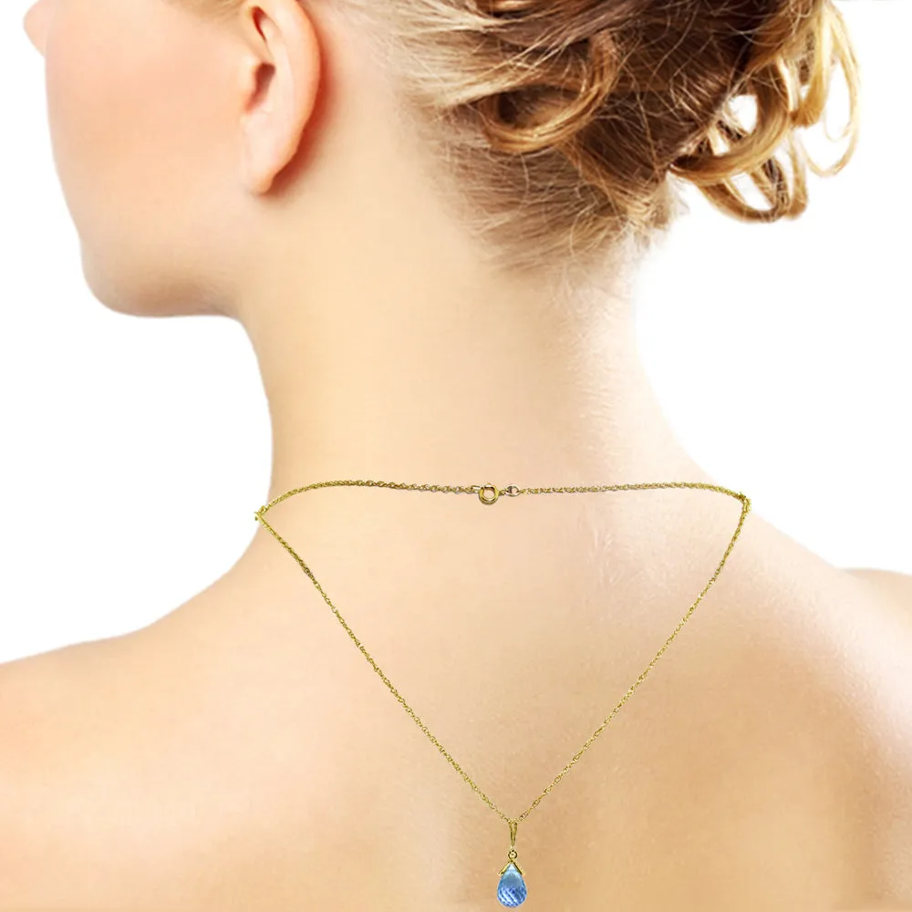 14K Solid Yellow Gold Front And Back Drop Necklace w/ Briolette Blue Topaz