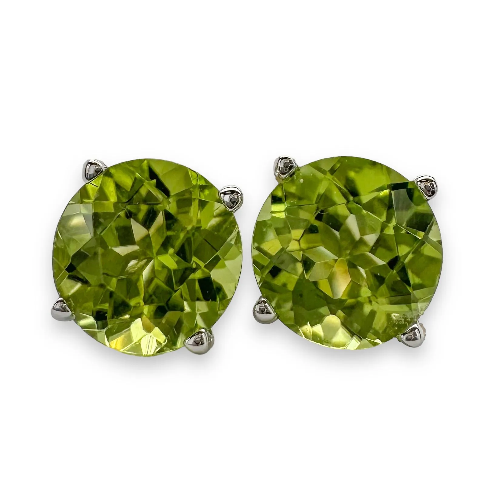 14K W Gold 1.70cttw 6mm Round Peridot Earrings