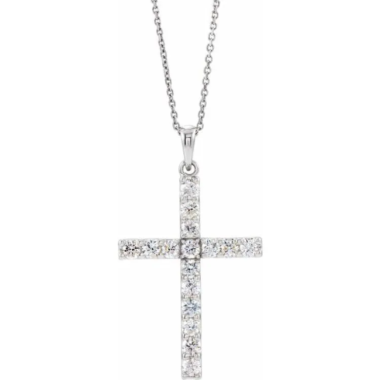 14K White 1/5 CTW Lab-Grown Diamond Cross 18" Necklace