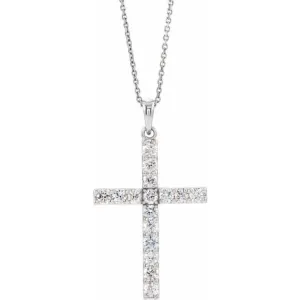 14K White 1/5 CTW Lab-Grown Diamond Cross 18" Necklace