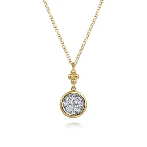 14K White and Yellow Gold Diamond Cluster Drop Necklace