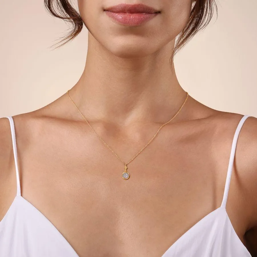 14K White and Yellow Gold Diamond Cluster Drop Necklace