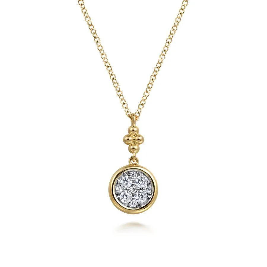 14K White and Yellow Gold Diamond Cluster Drop Necklace