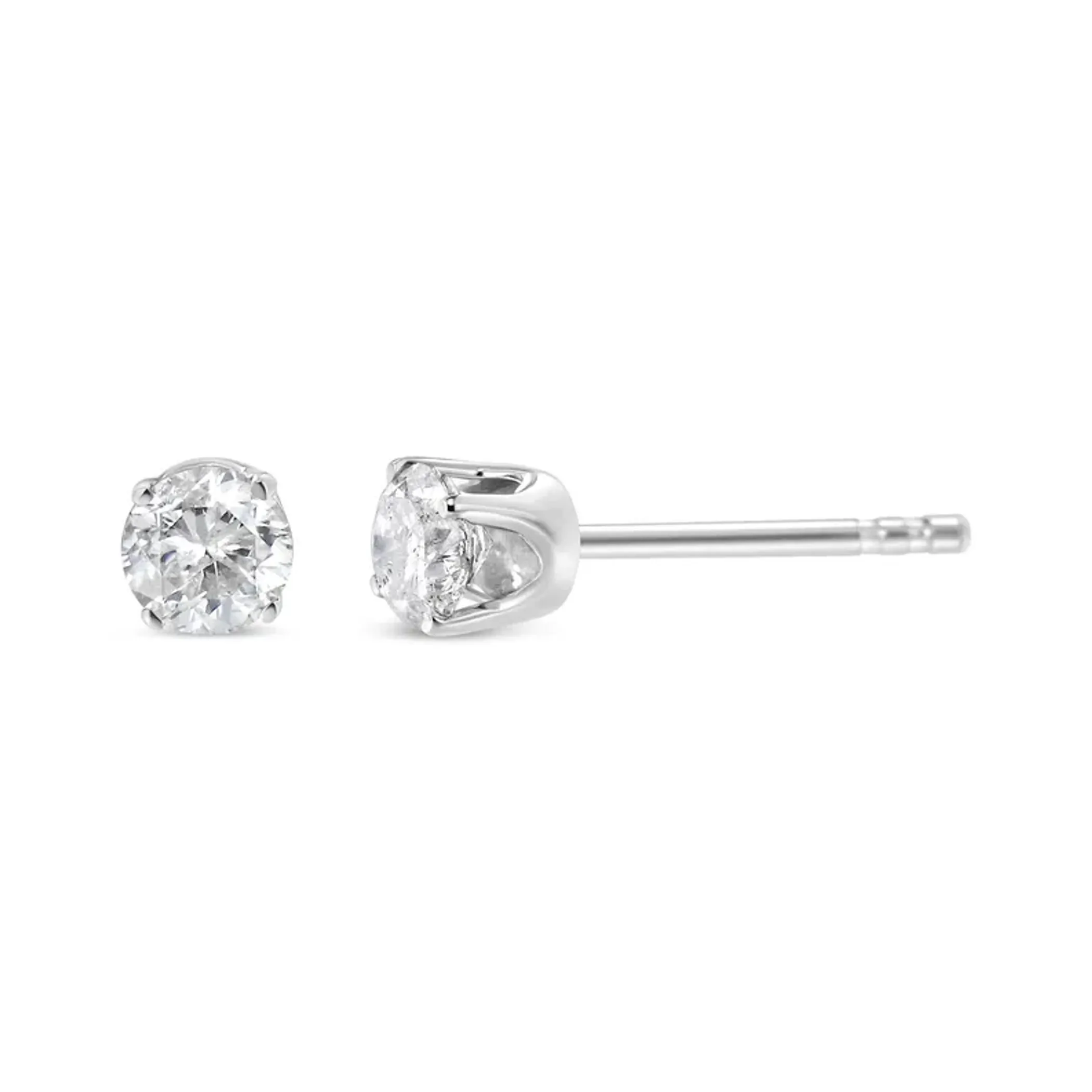 14K White Gold 0.21 Cttw Round Brilliant-Cut Near Colorless Diamond Classic 4-Prong Stud Earrings (H-I Color, I1-I2 Clarity)