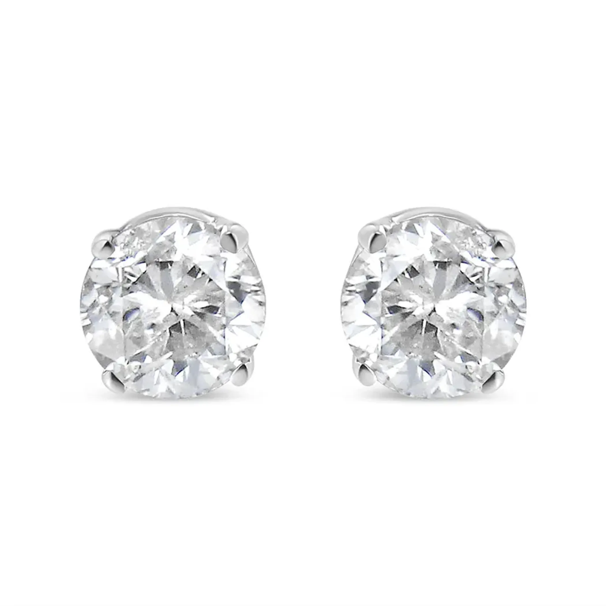 14K White Gold 0.21 Cttw Round Brilliant-Cut Near Colorless Diamond Classic 4-Prong Stud Earrings (H-I Color, I1-I2 Clarity)