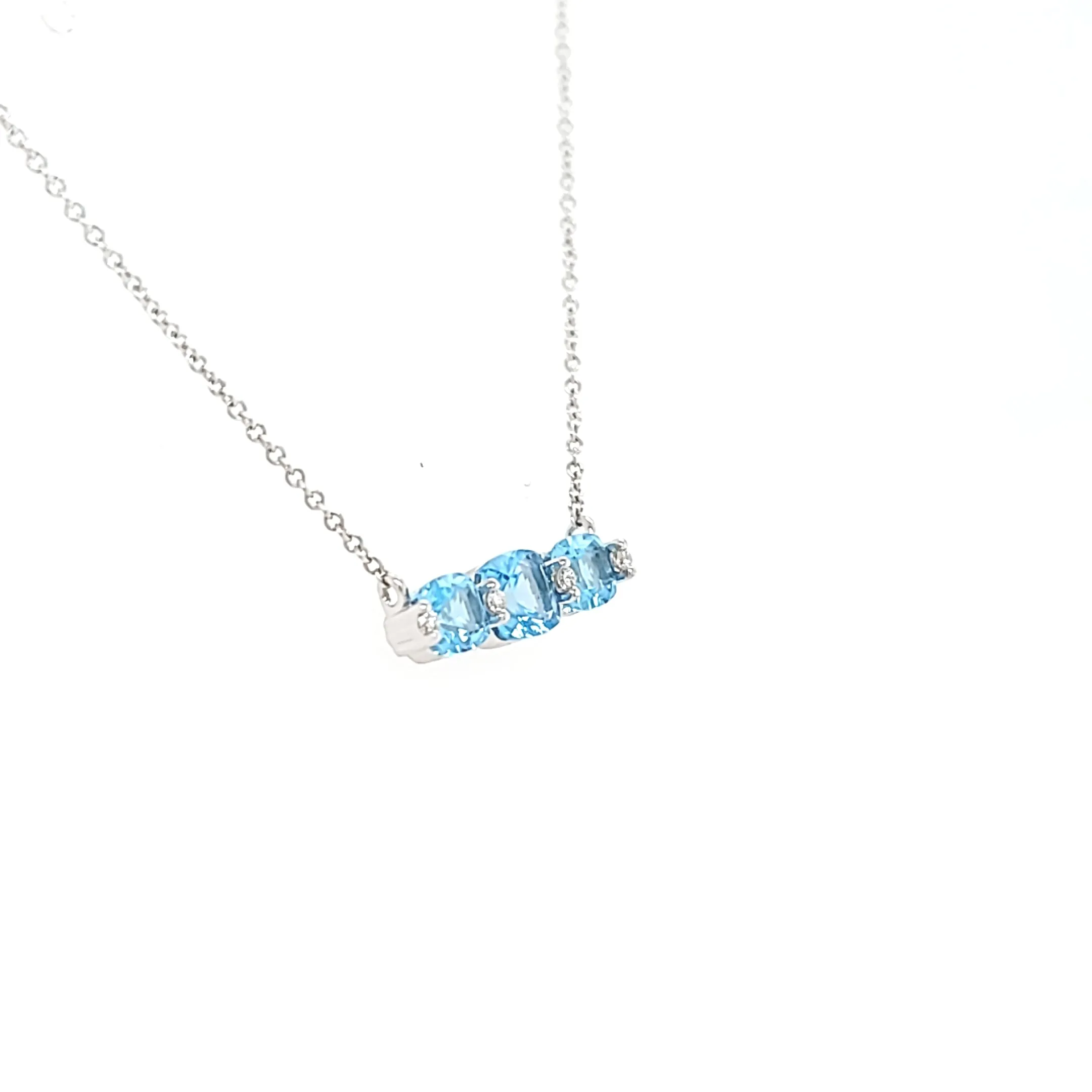 14k White Gold 3-Stone Blue Topaz & Diamond Necklace (I6550)