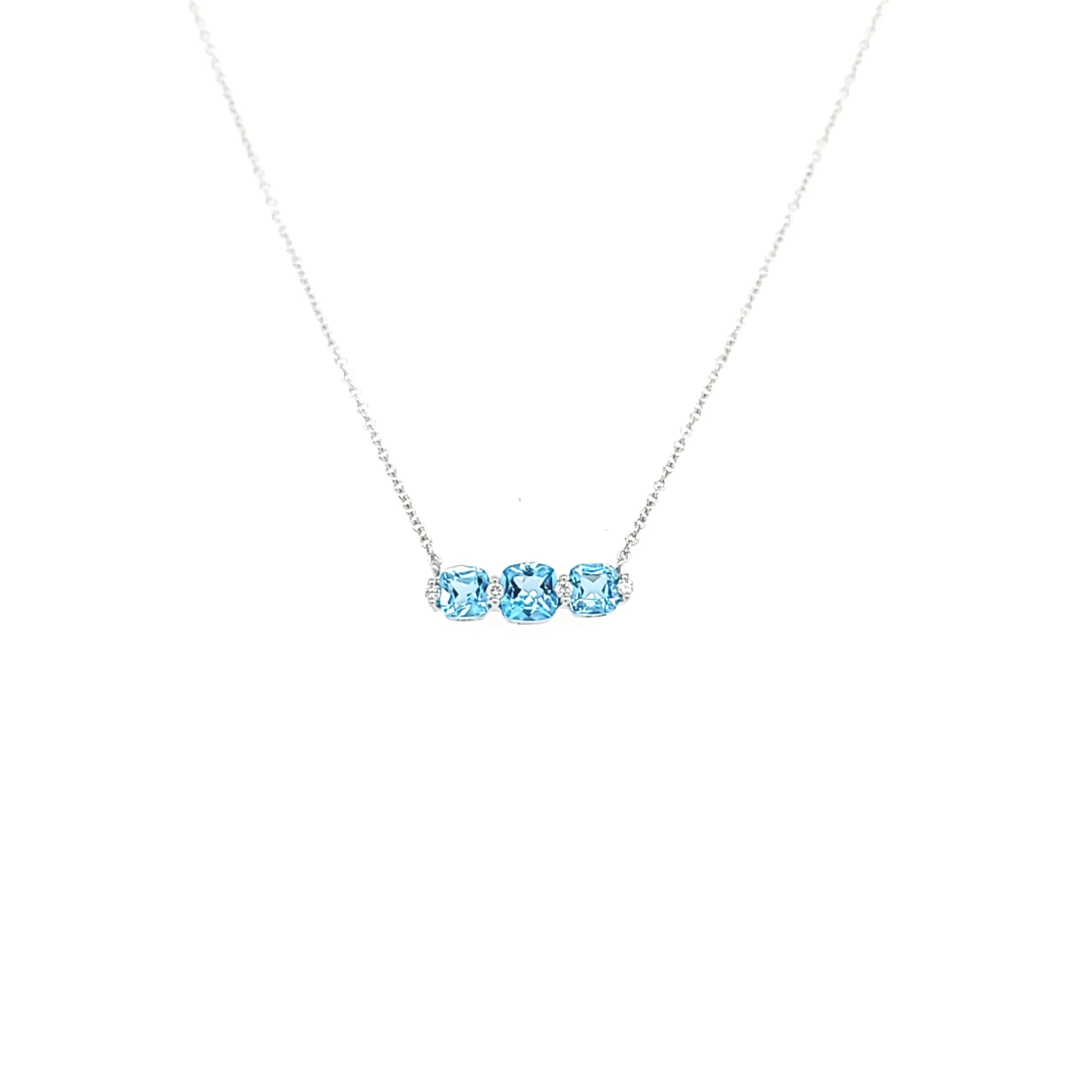 14k White Gold 3-Stone Blue Topaz & Diamond Necklace (I6550)