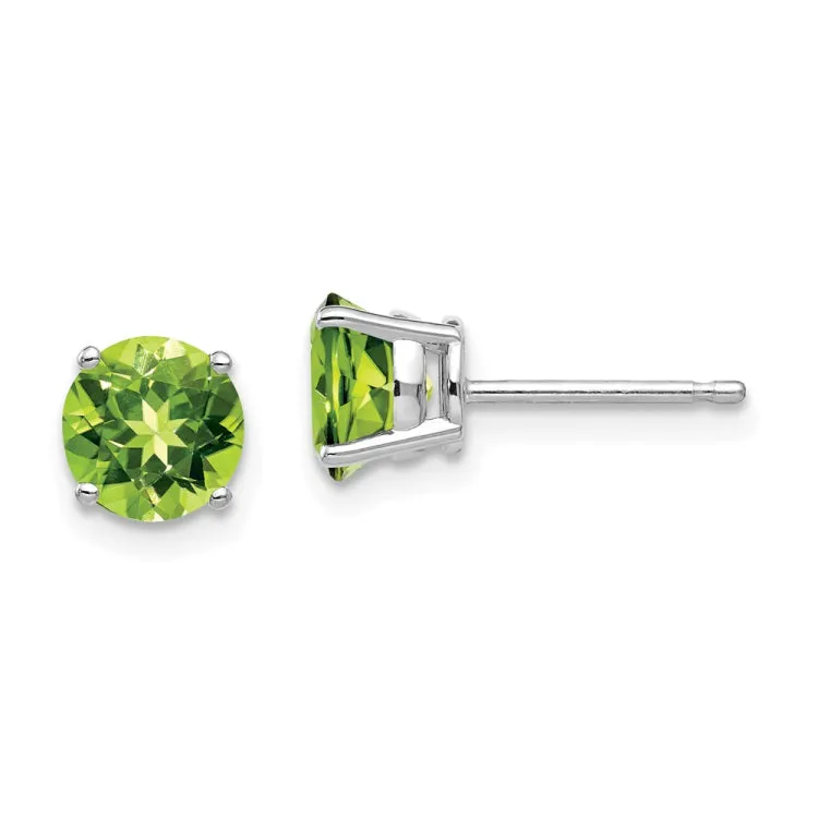 14k White Gold 6mm Peridot Earrings