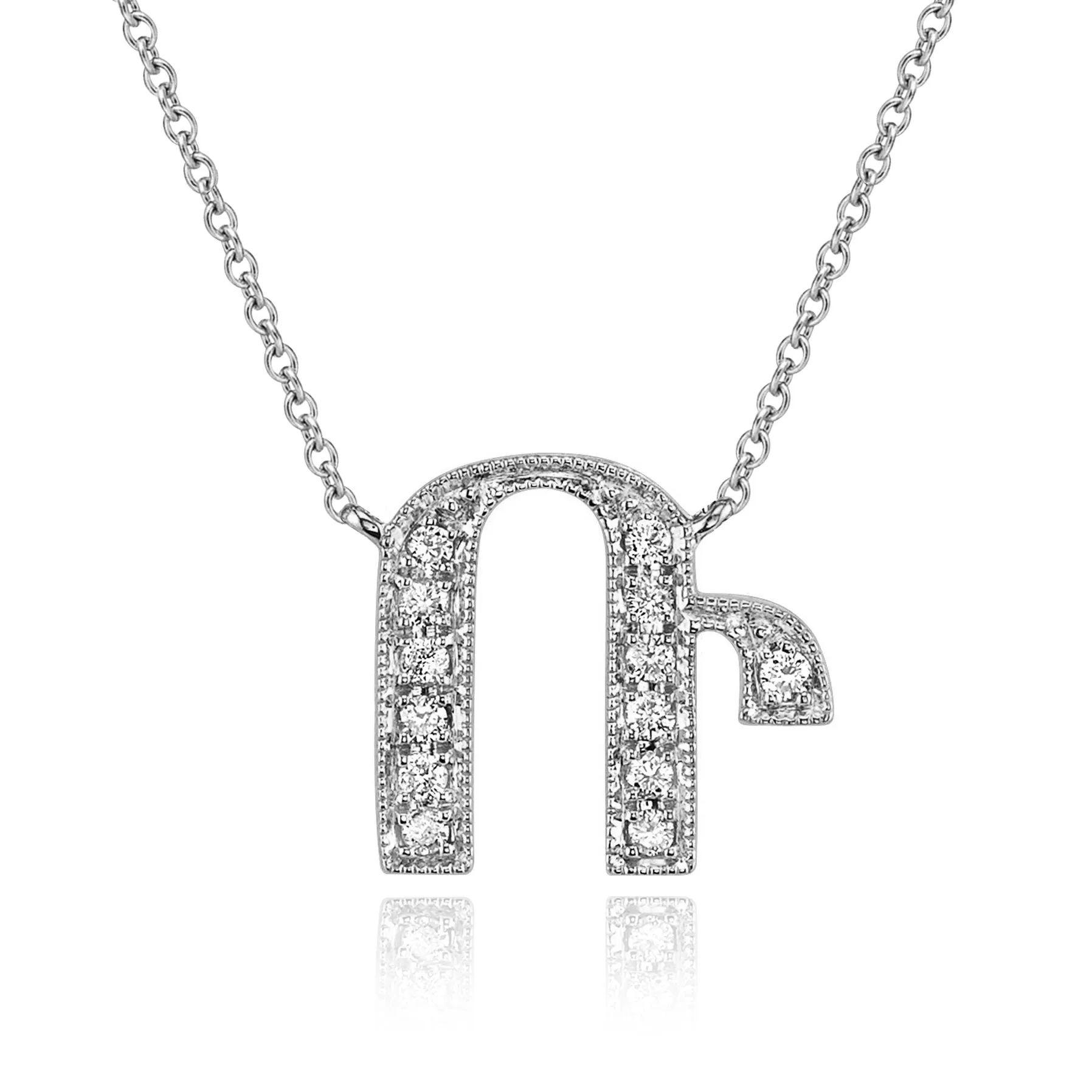 14K White Gold Armenian Initial Diamond Necklace