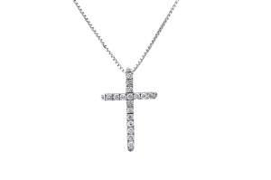 14K White Gold Diamond Cross Necklace