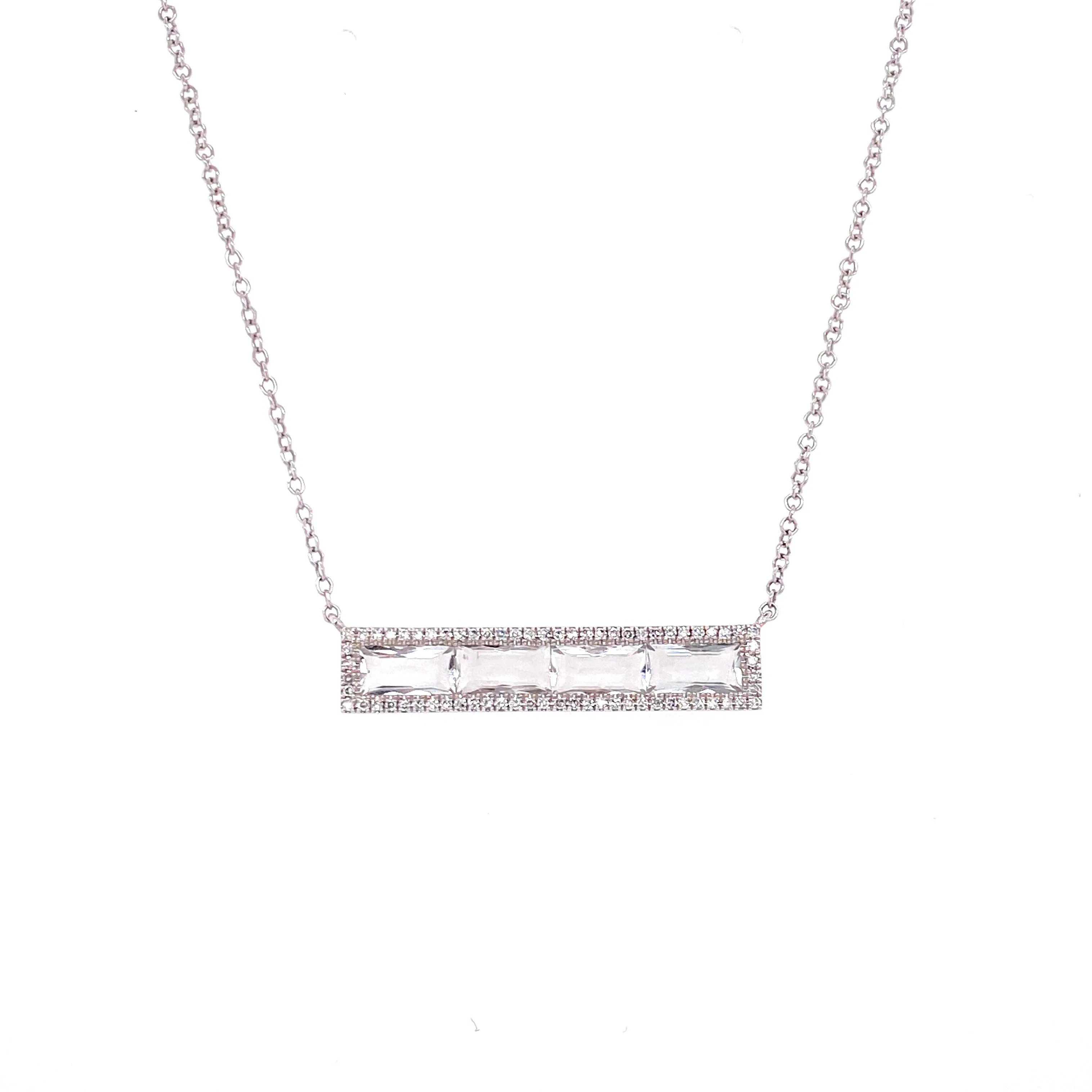 14K White Gold Diamond   White Topaz Baguette Necklace