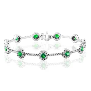 14K WHITE GOLD EMERALD DIAMOND HALO BRACELET