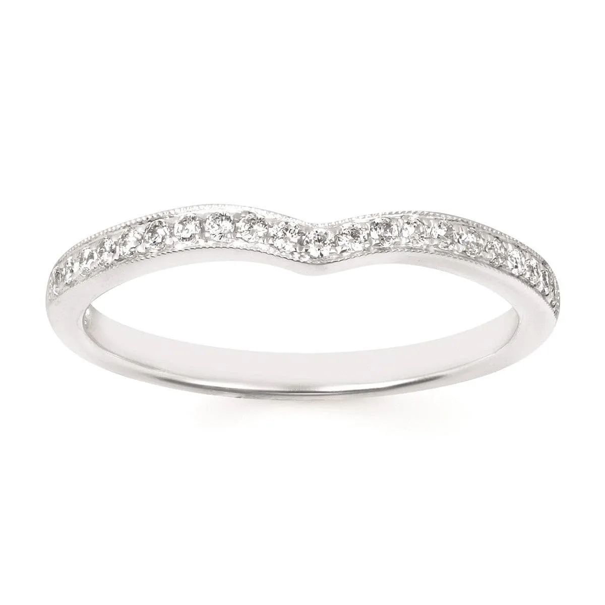 14K White Gold Small V Contour Stackable Band