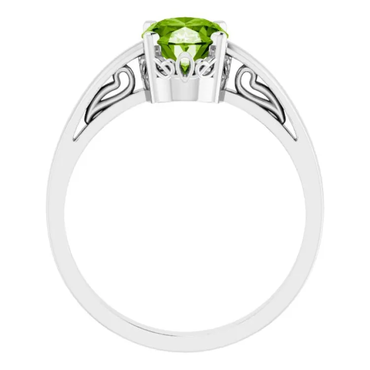 14K White Natural Peridot Solitaire Ring