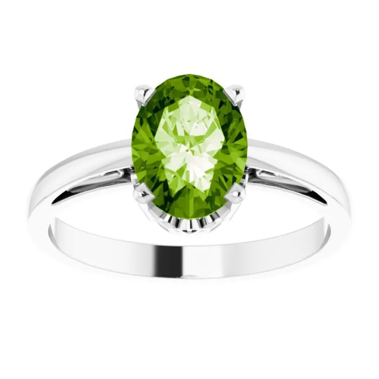 14K White Natural Peridot Solitaire Ring