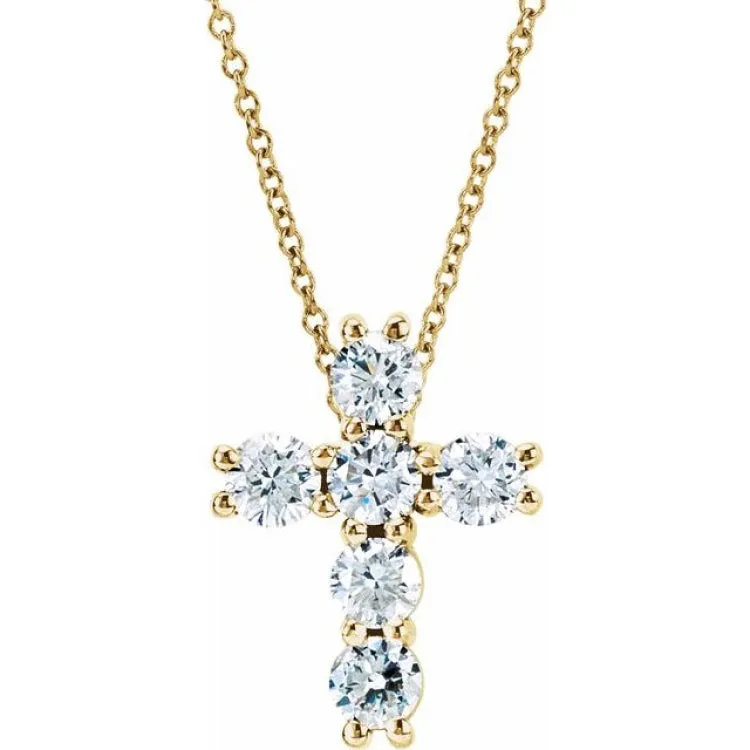 14K Yellow 1 1/5 CTW Natural Diamond Cross 18" Necklace